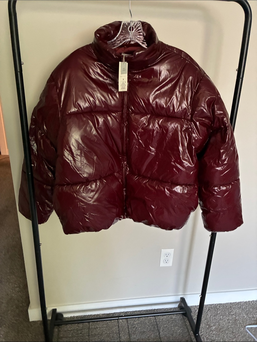 a new day Glossy Burgundy Puffer Jacket